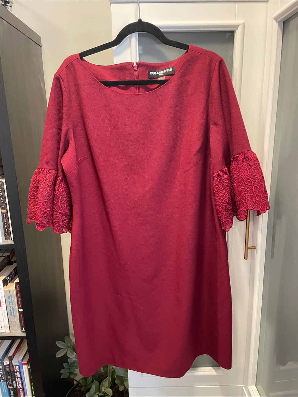 Karl Lagerfeld Burgundy Textured Shift Dress - Picture 6 of 6